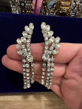 Vintage rhinestone ear climber earrings Silvertone